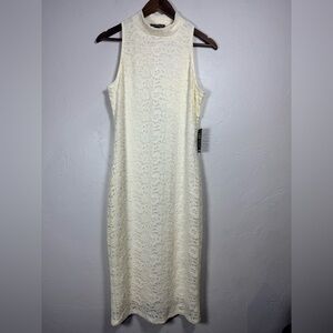 Express Mock Neck Cream Lace Midi‎ Dress Size Medium